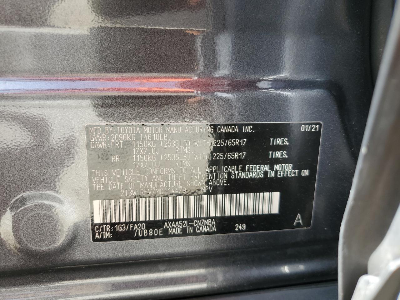 2021 Toyota Rav4 Xle VIN: 2T3W1RFV7MC114479 Lot: 64477965
