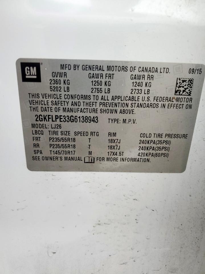 2016 GMC Terrain Slt VIN: 2GKFLPE33G6138943 Lot: 63613085