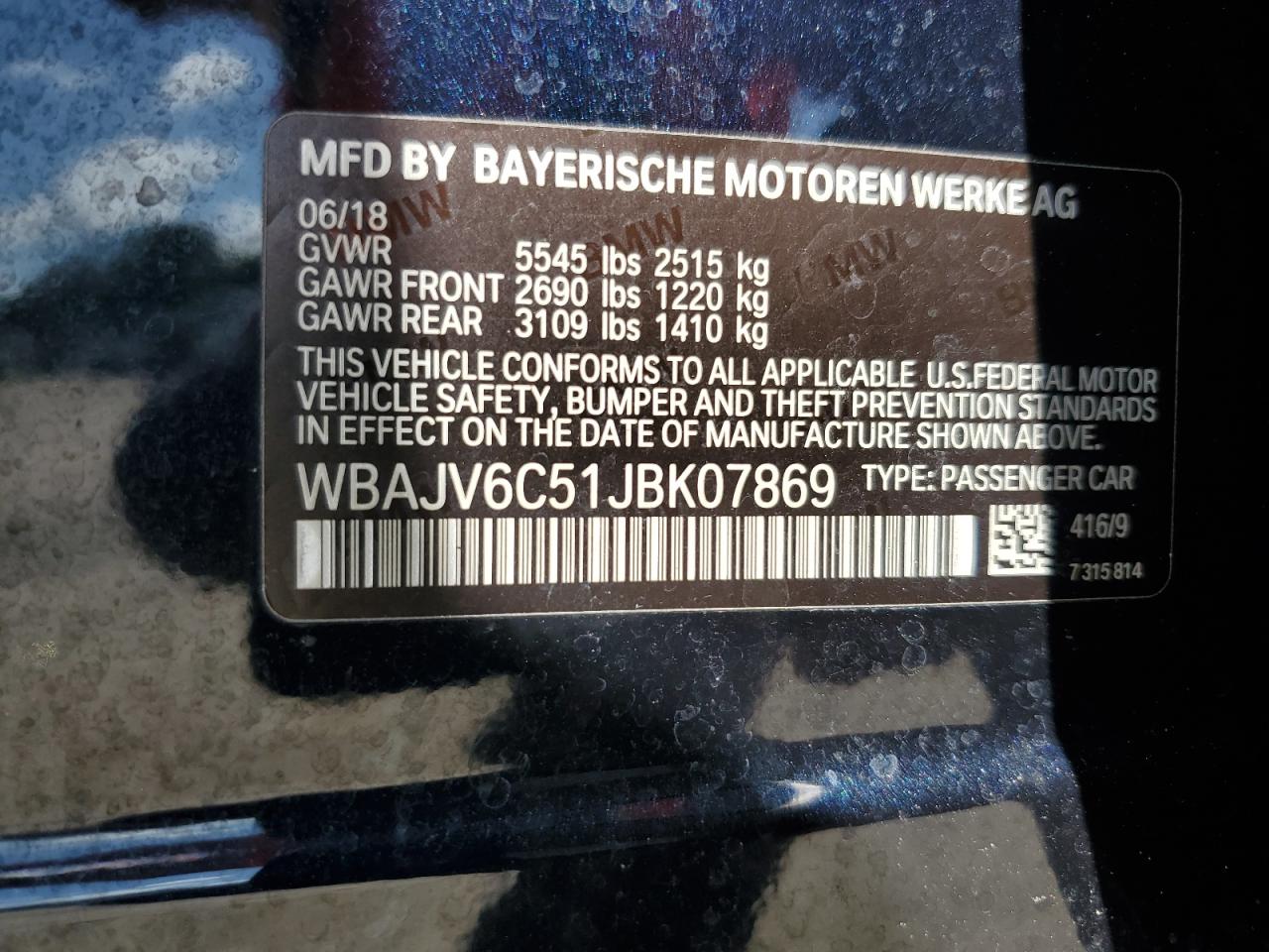 2018 BMW 640 Xigt VIN: WBAJV6C51JBK07869 Lot: 64899685