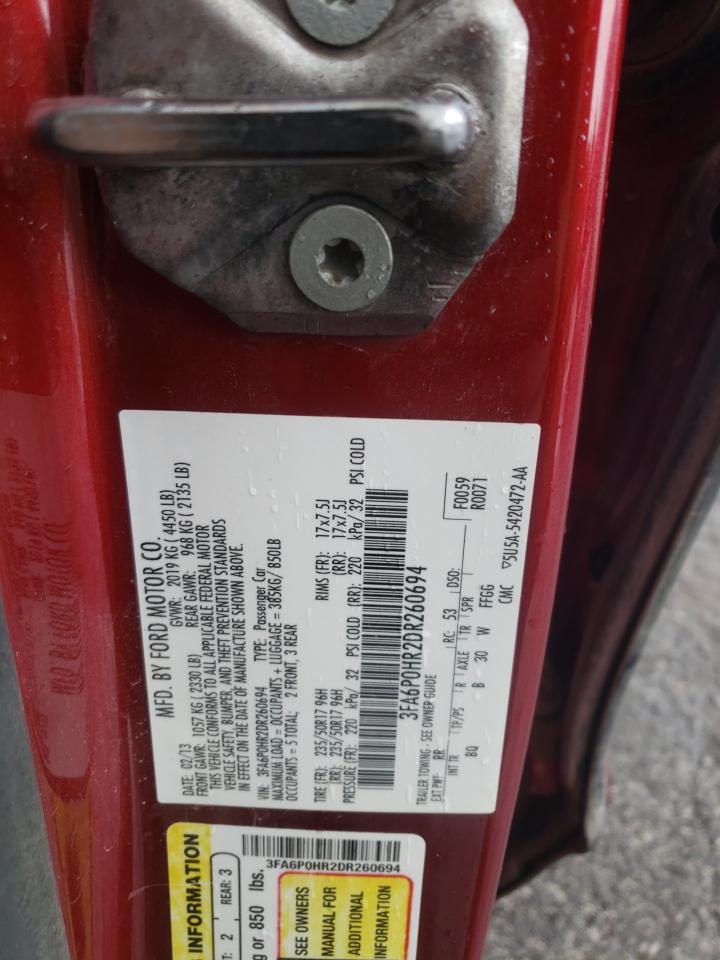 2013 Ford Fusion Se VIN: 3FA6P0HR2DR260694 Lot: 64845345