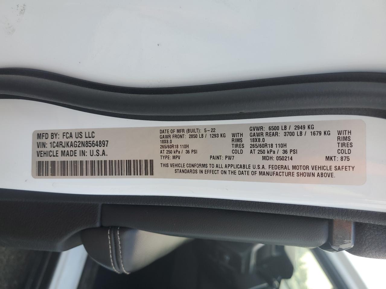 2022 Jeep Grand Cherokee L Laredo VIN: 1C4RJKAG2N8564897 Lot: 65540515