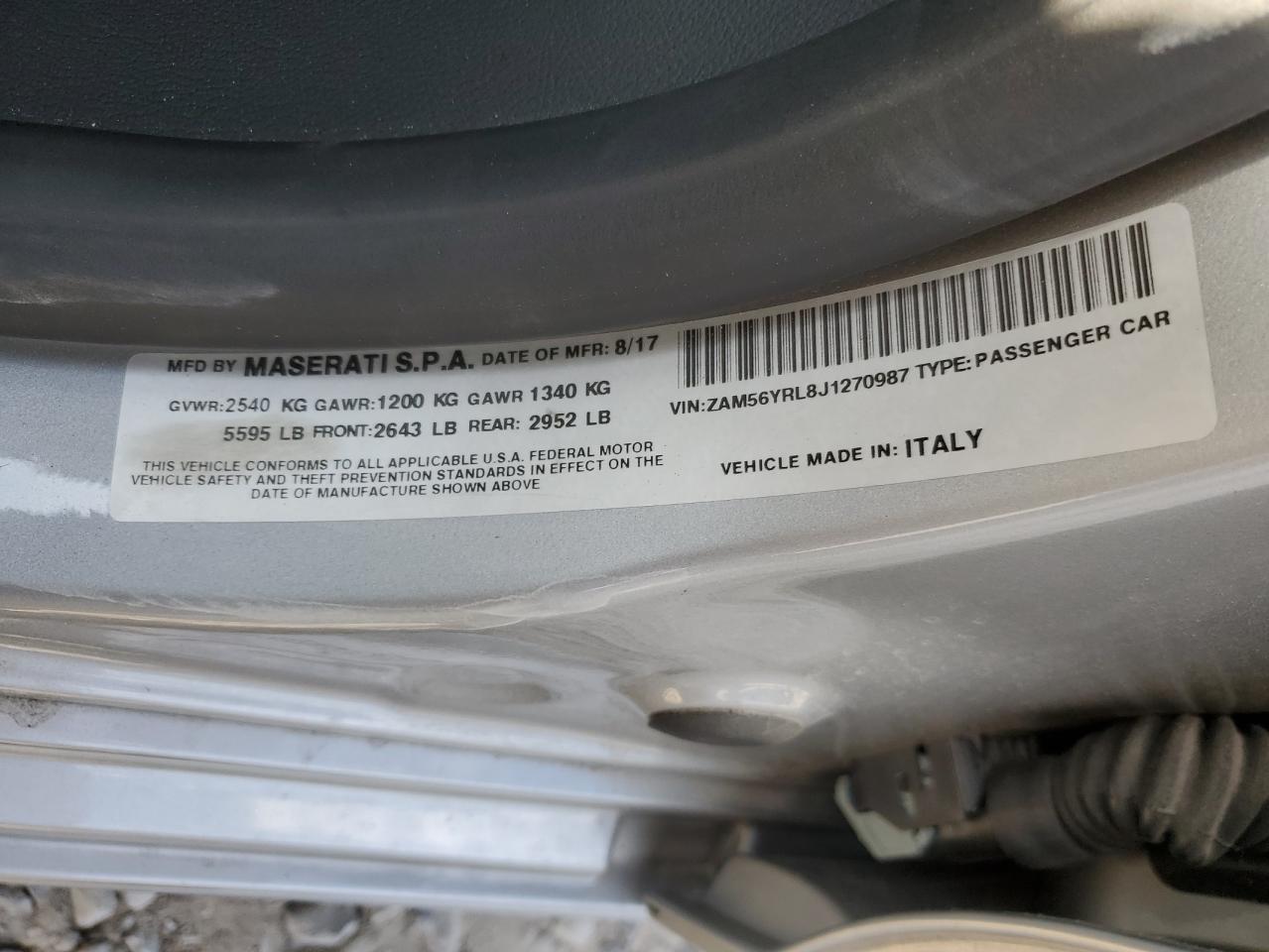 zam56yrl8j1270987 ZAM56YRL8J1270987 2018 Maserati Quattroporte S
