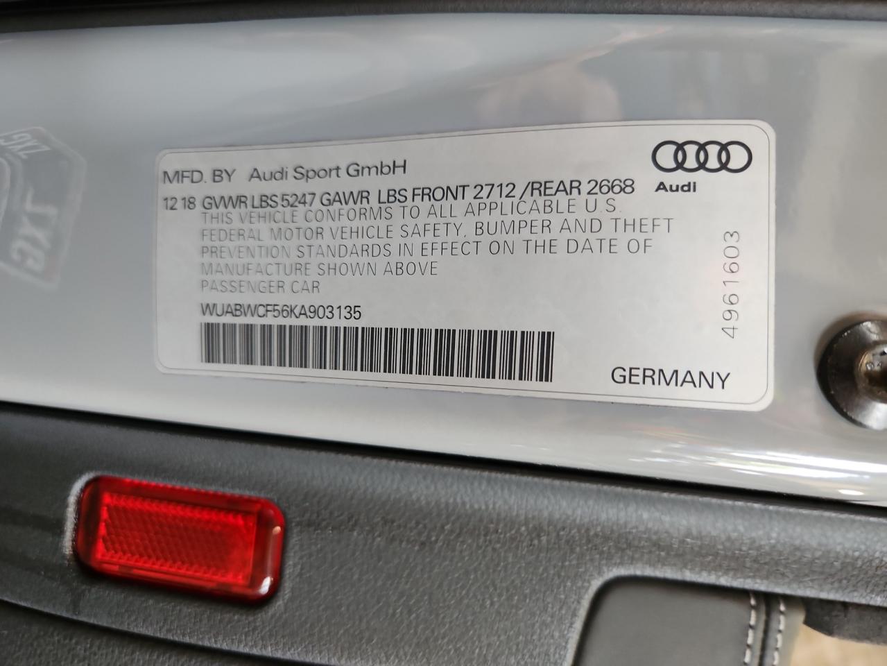 2019 Audi Rs5 VIN: WUABWCF56KA903135 Lot: 64592285