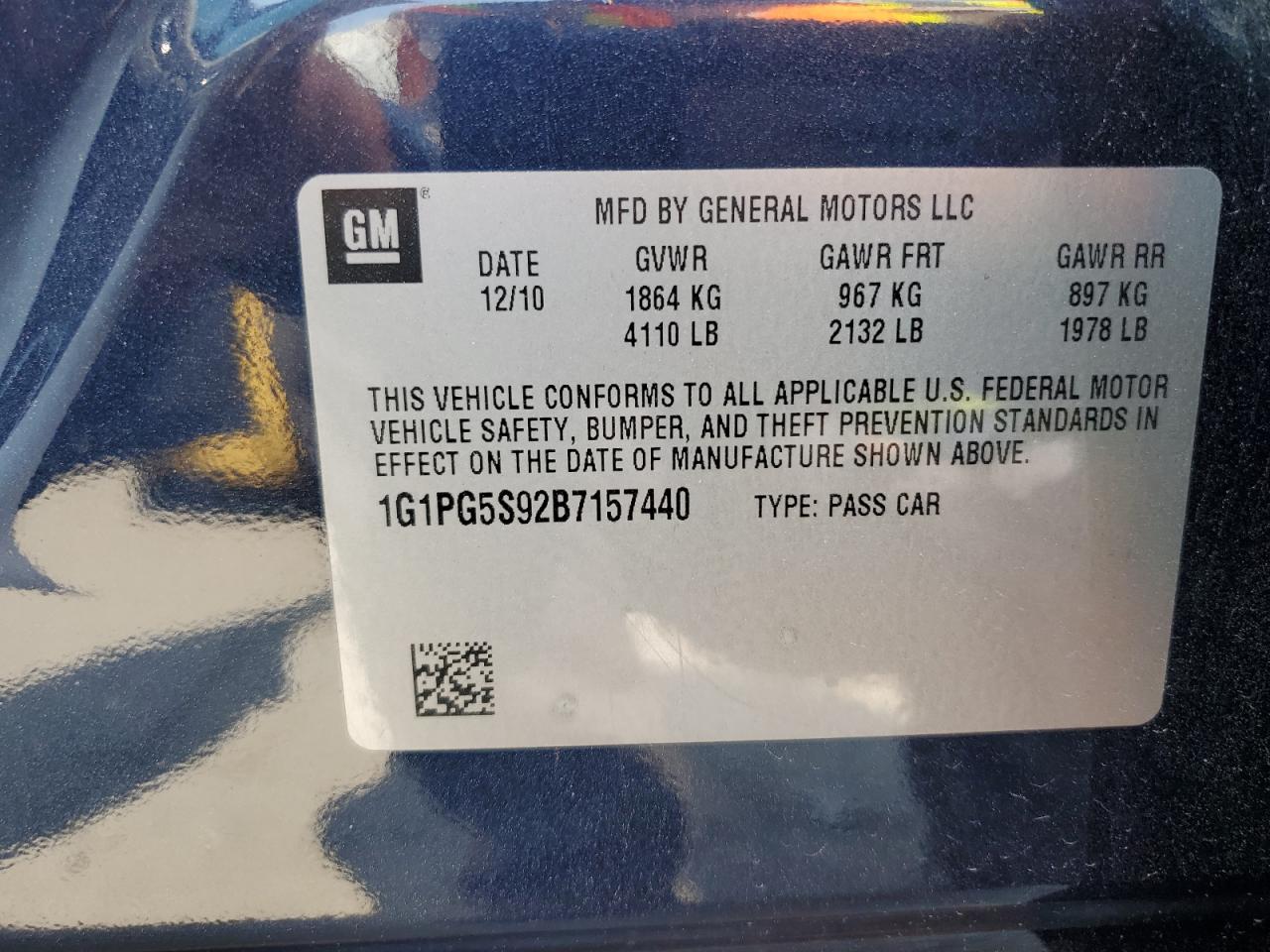 2011 Chevrolet Cruze Lt VIN: 1G1PG5S92B7157440 Lot: 64973595