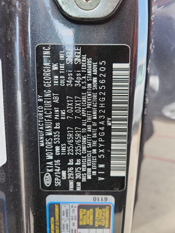 2017 Kia Sorento Lx VIN: 5XYPG4A32HG256205 Lot: 63432735