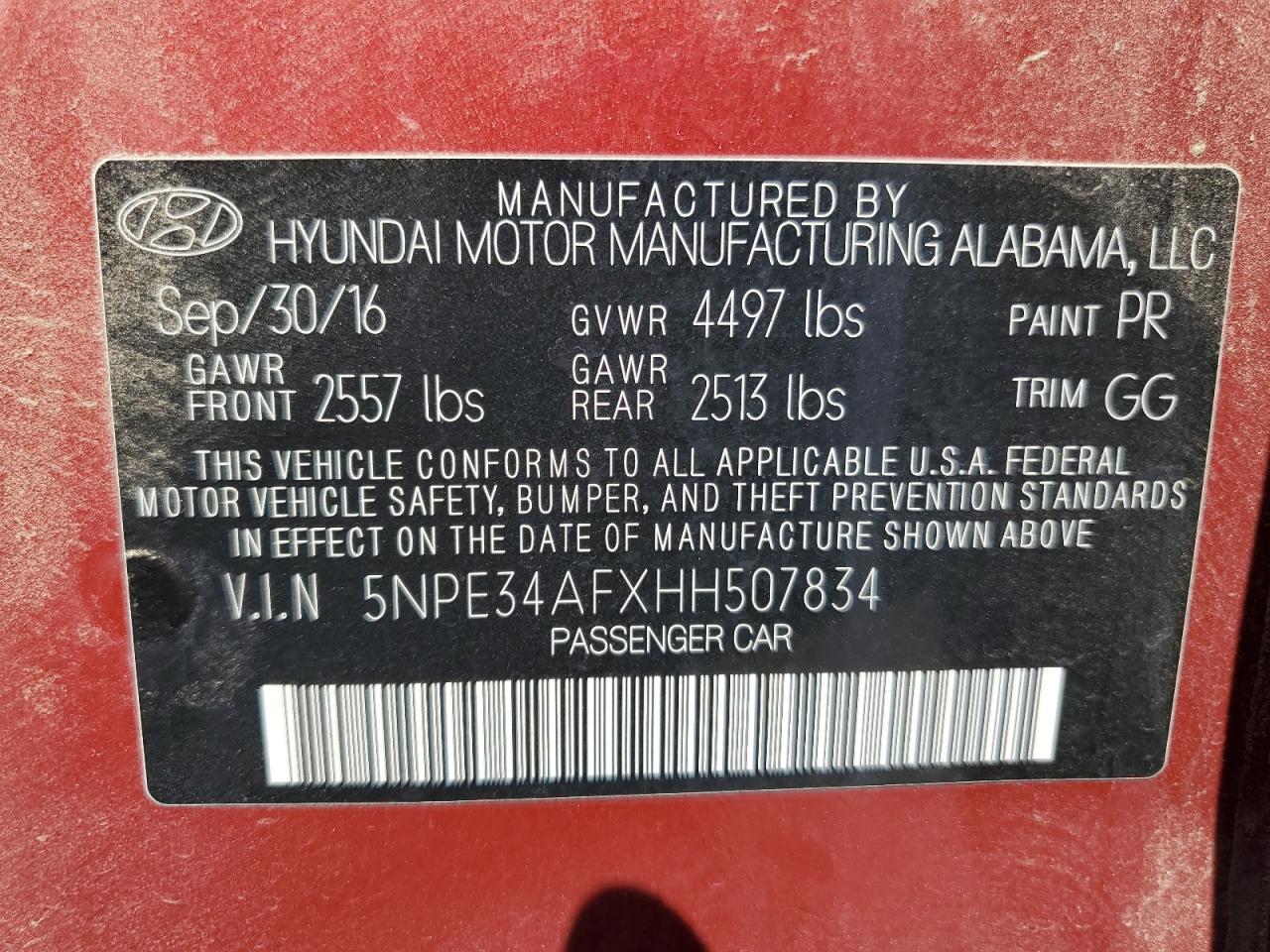 2017 Hyundai Sonata Sport VIN: 5NPE34AFXHH507834 Lot: 64900525