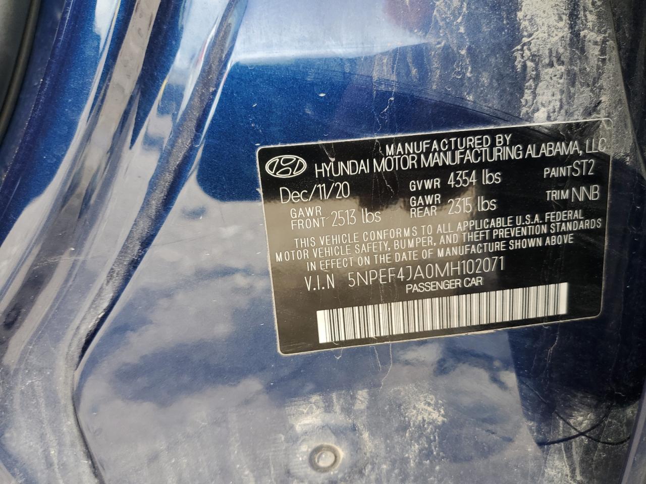 2021 Hyundai Sonata Sel VIN: 5NPEF4JA0MH102071 Lot: 66904915