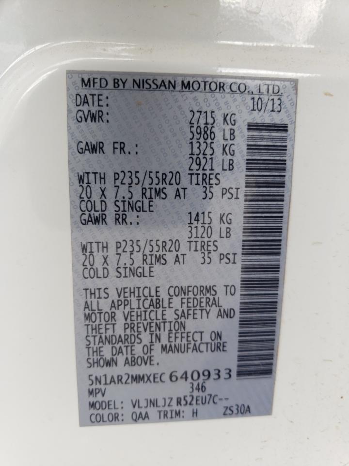 2014 Nissan Pathfinder S VIN: 5N1AR2MMXEC640933 Lot: 62743975