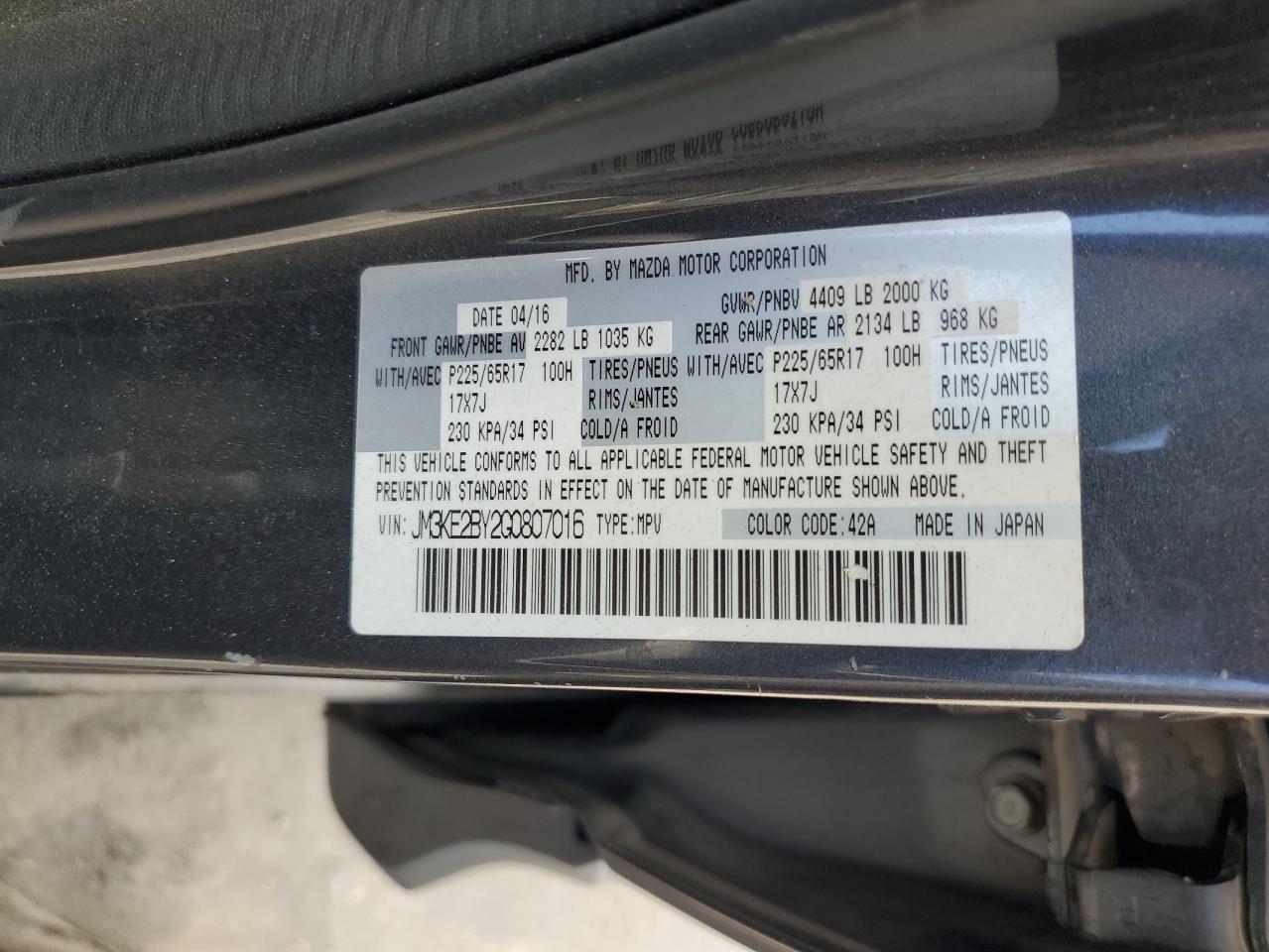 2016 Mazda Cx-5 Sport VIN: JM3KE2BY2G0807016 Lot: 63462255