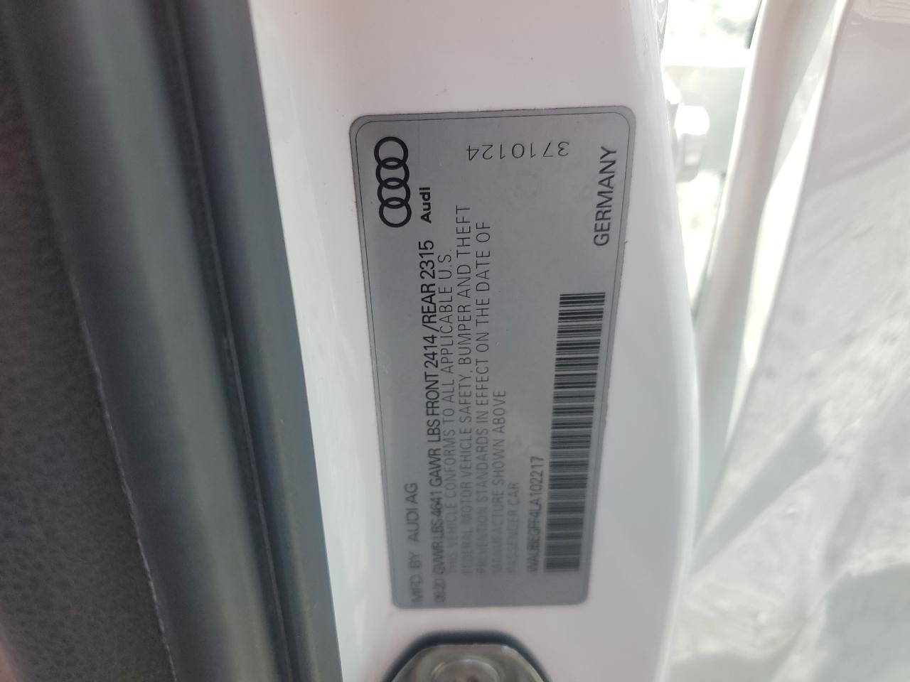 2020 Audi A3 S-Line Premium VIN: WAUBEGFF4LA102217 Lot: 64253335