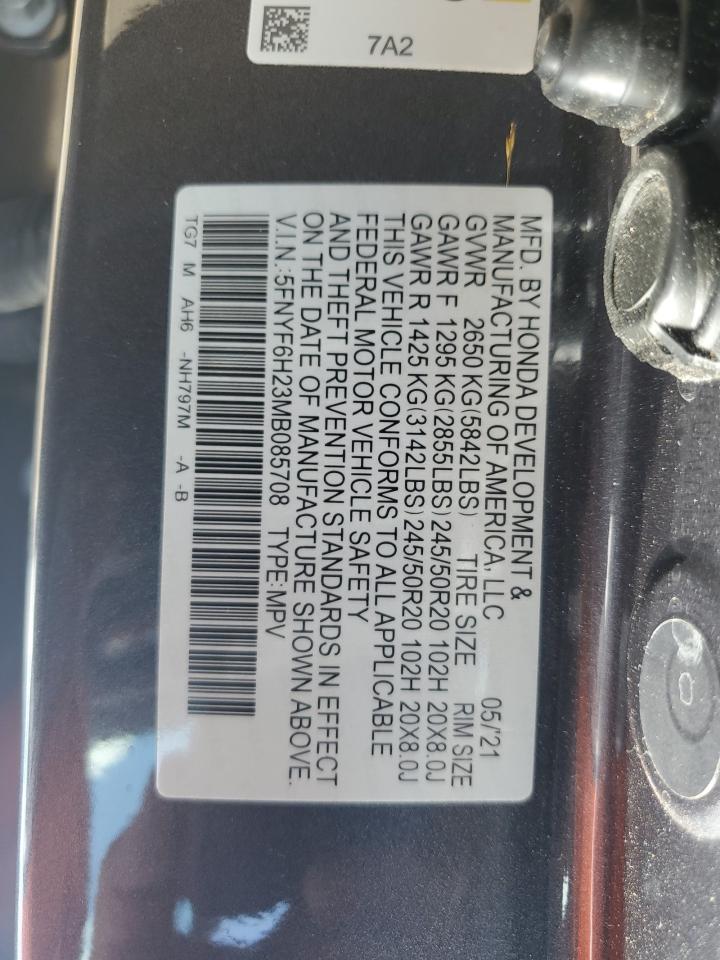 2021 Honda Pilot Se VIN: 5FNYF6H23MB085708 Lot: 65478245
