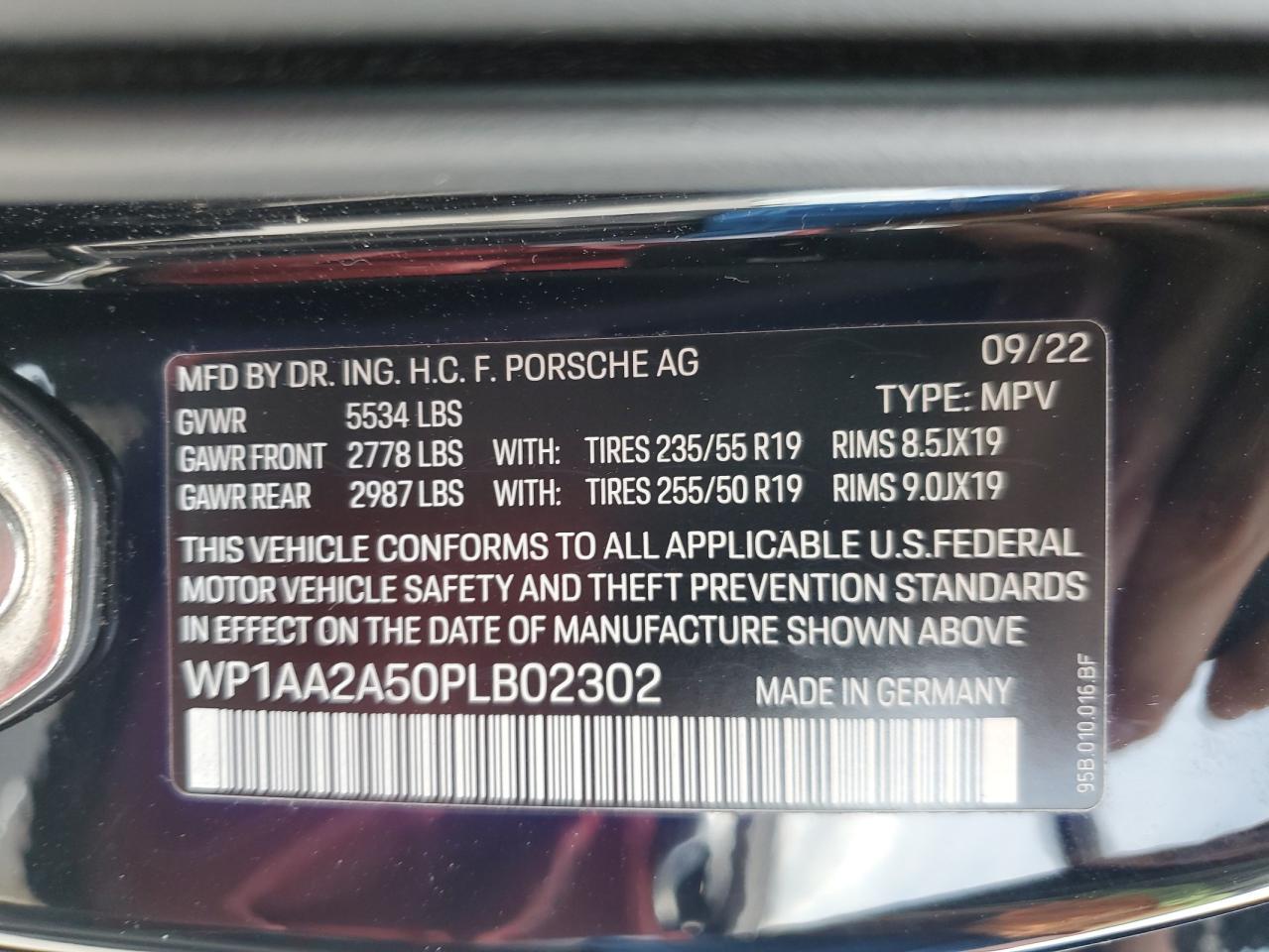 2023 Porsche Macan Base VIN: WP1AA2A50PLB02302 Lot: 65153035