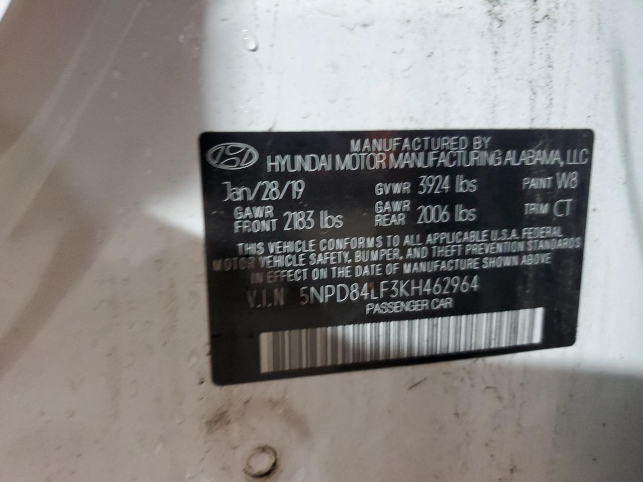 2019 Hyundai Elantra Sel VIN: 5NPD84LF3KH462964 Lot: 62600475