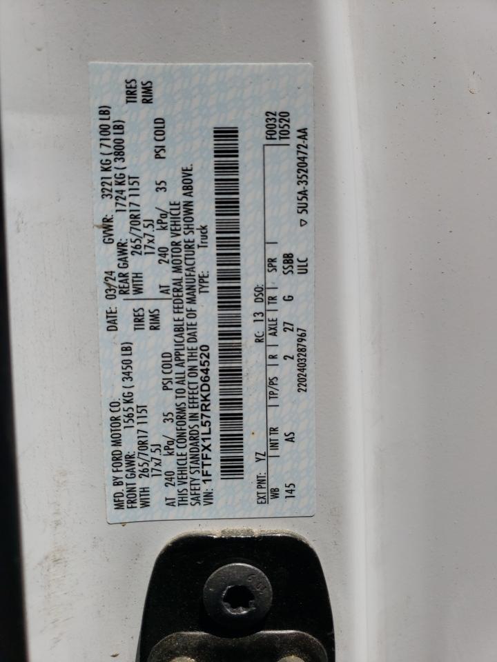 2024 Ford F150 Xl VIN: 1FTFX1L57RKD64520 Lot: 64991865