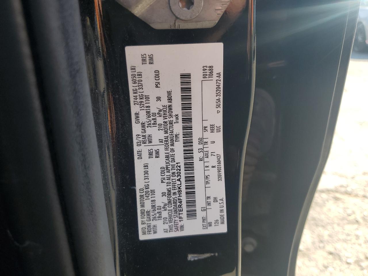 2019 Ford Ranger Xl VIN: 1FTER4FH8KLA30221 Lot: 65086505