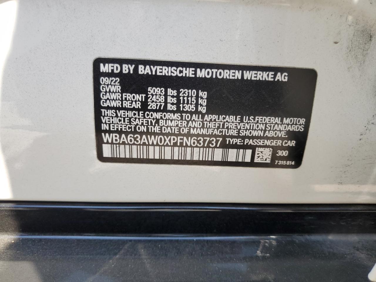 2023 BMW M440I Gran Coupe VIN: WBA63AW0XPFN63737 Lot: 65066835