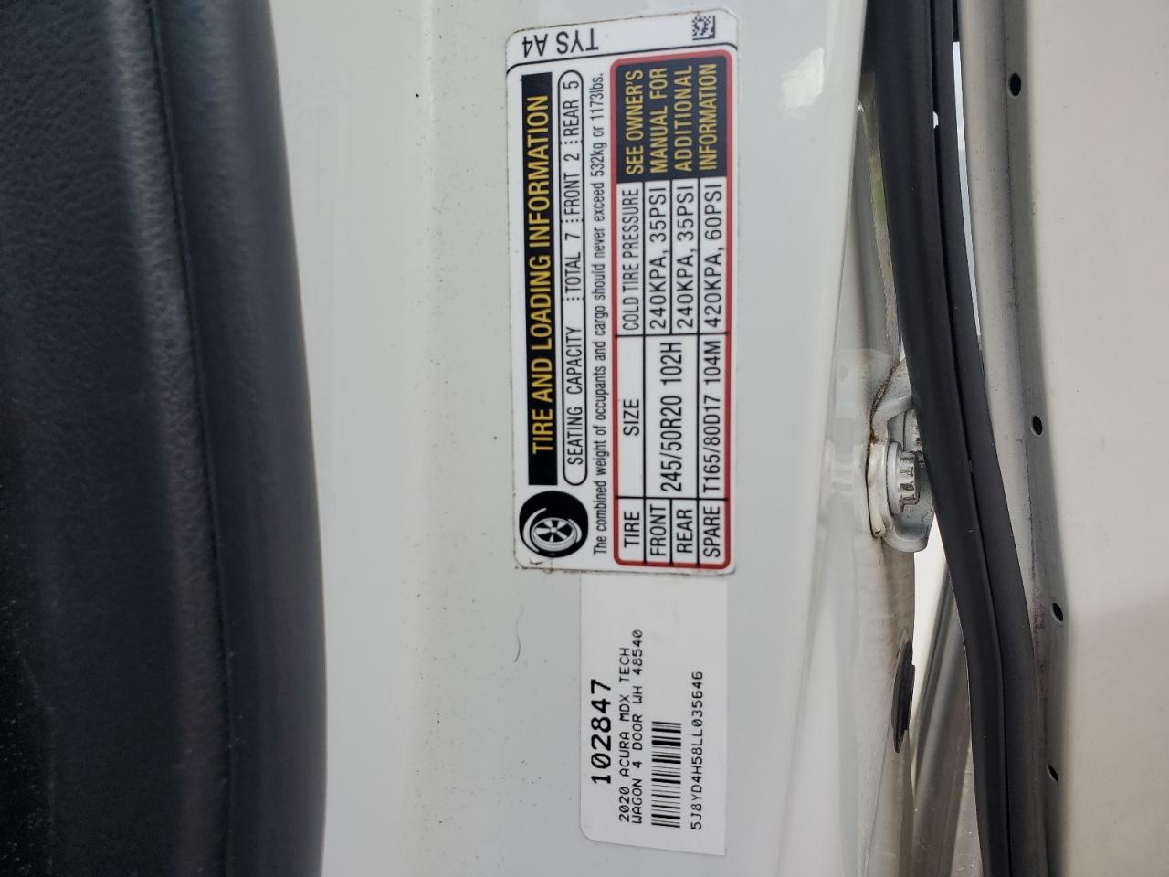 2020 Acura Mdx Technology VIN: 5J8YD4H58LL03546 Lot: 62825925