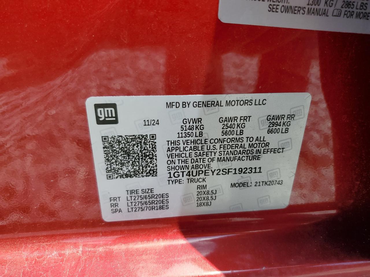 2025 GMC Sierra K2500 At4 VIN: 1GT4UPEY2SF192311 Lot: 64771425