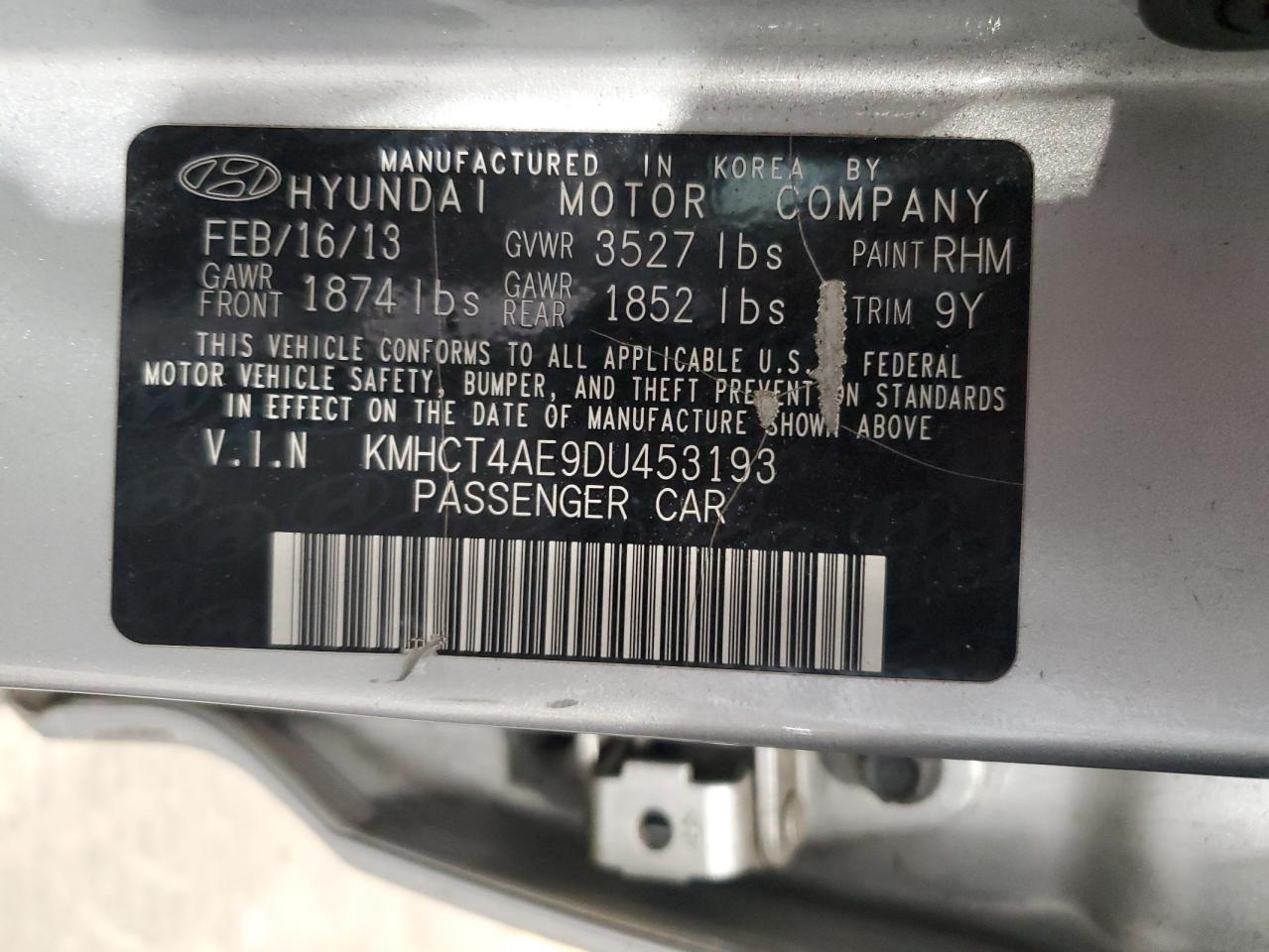 2013 Hyundai Accent Gls VIN: KMHCT4AE9DU453193 Lot: 63117405