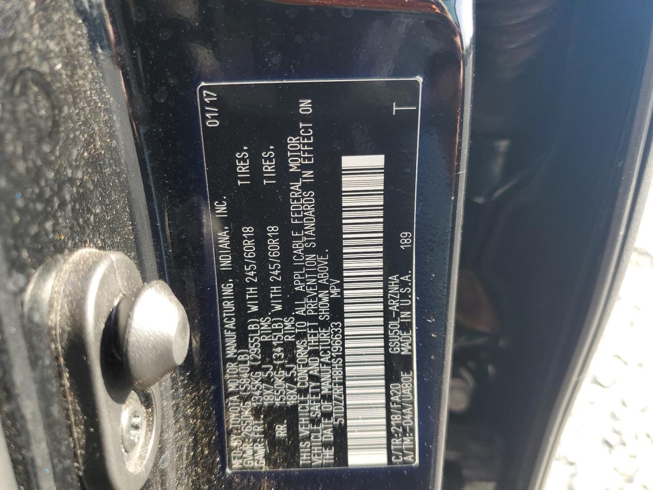 2017 Toyota Highlander Le VIN: 5TDZZRFH8HS196633 Lot: 64607455
