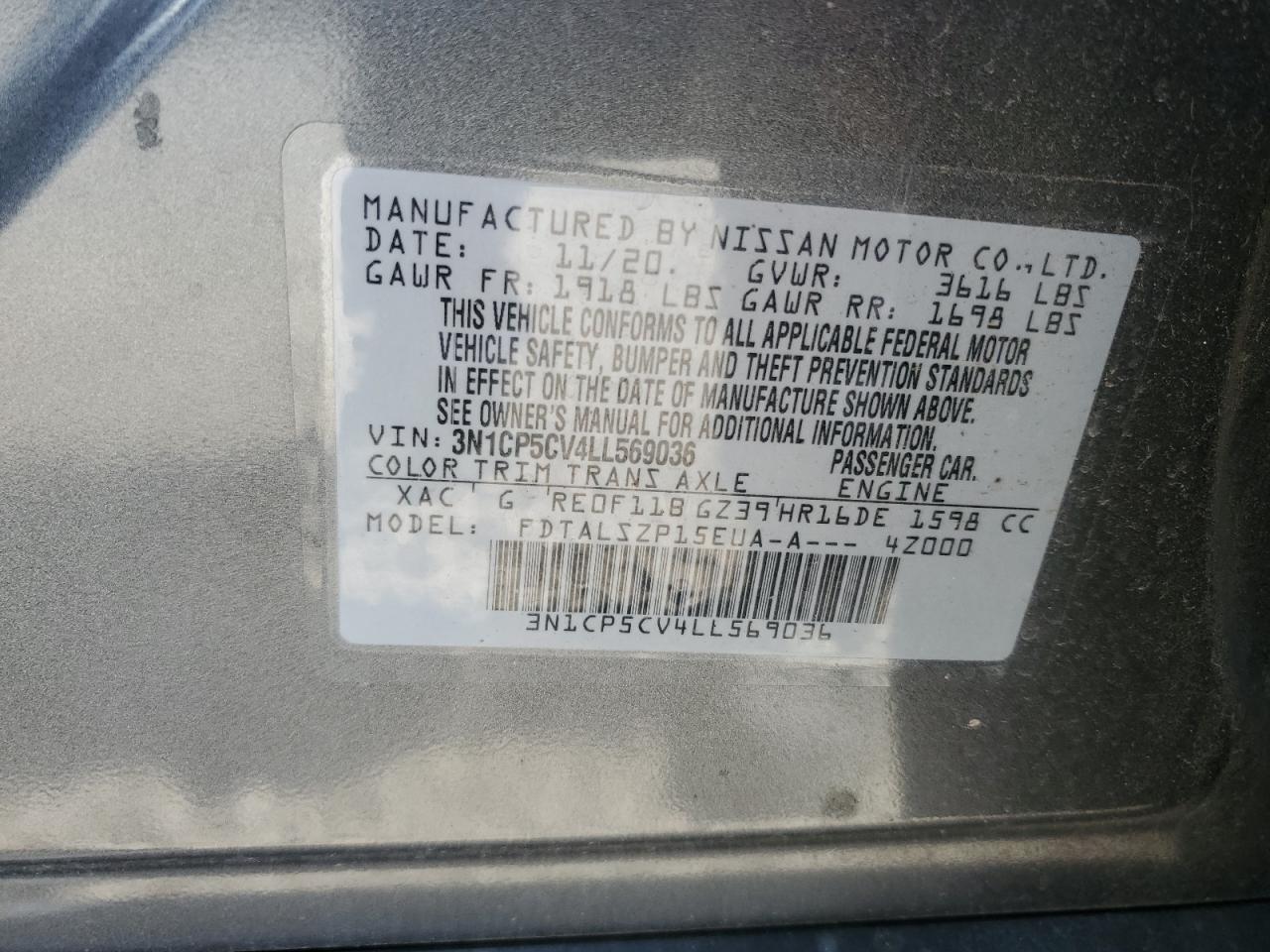 2020 Nissan Kicks Sv VIN: 3N1CP5CV4LL569036 Lot: 64890125