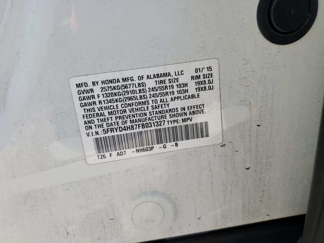 5fryd4h87fb031327 5FRYD4H87FB031327 2015 Acura Mdx Advance