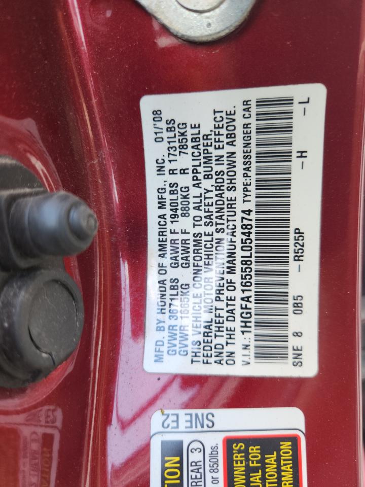 2008 Honda Civic Lx VIN: 1HGFA16558L054874 Lot: 64945535