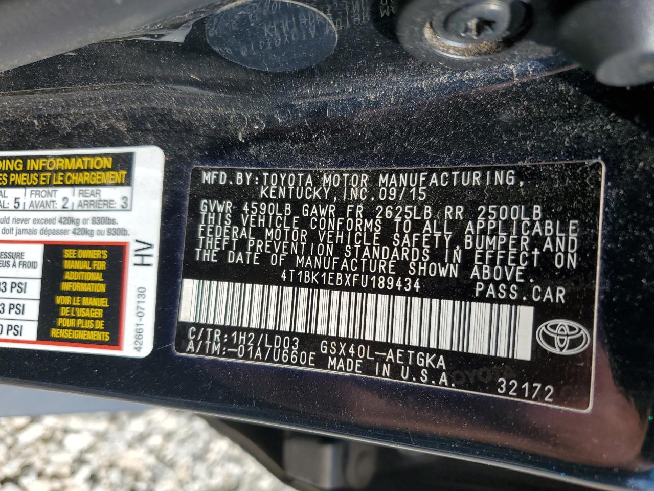 2015 Toyota Avalon Xle VIN: 4T1BK1EBXFU189434 Lot: 64218705