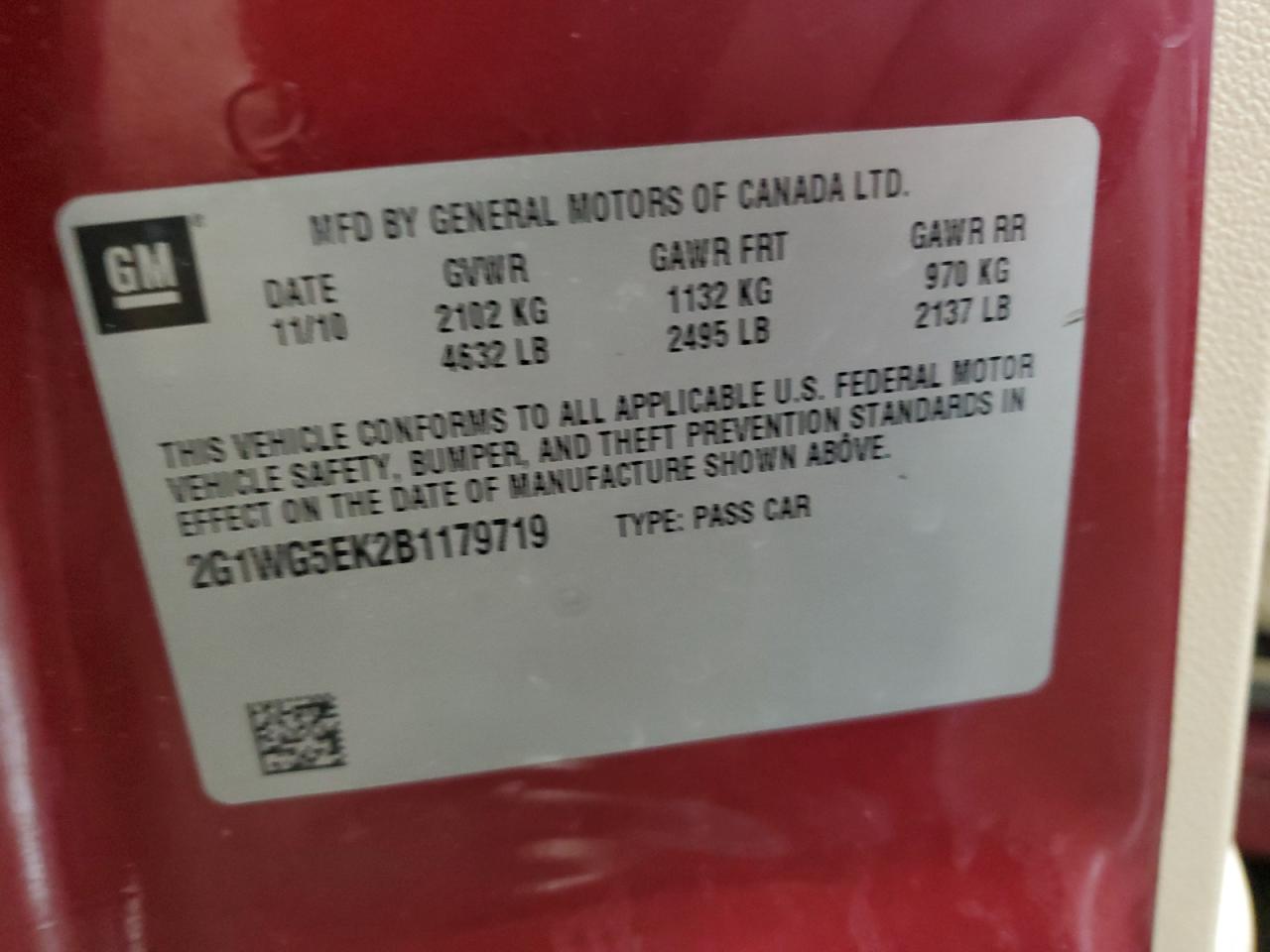 2011 Chevrolet Impala Lt VIN: 2G1WG5EK2B1179719 Lot: 63803125