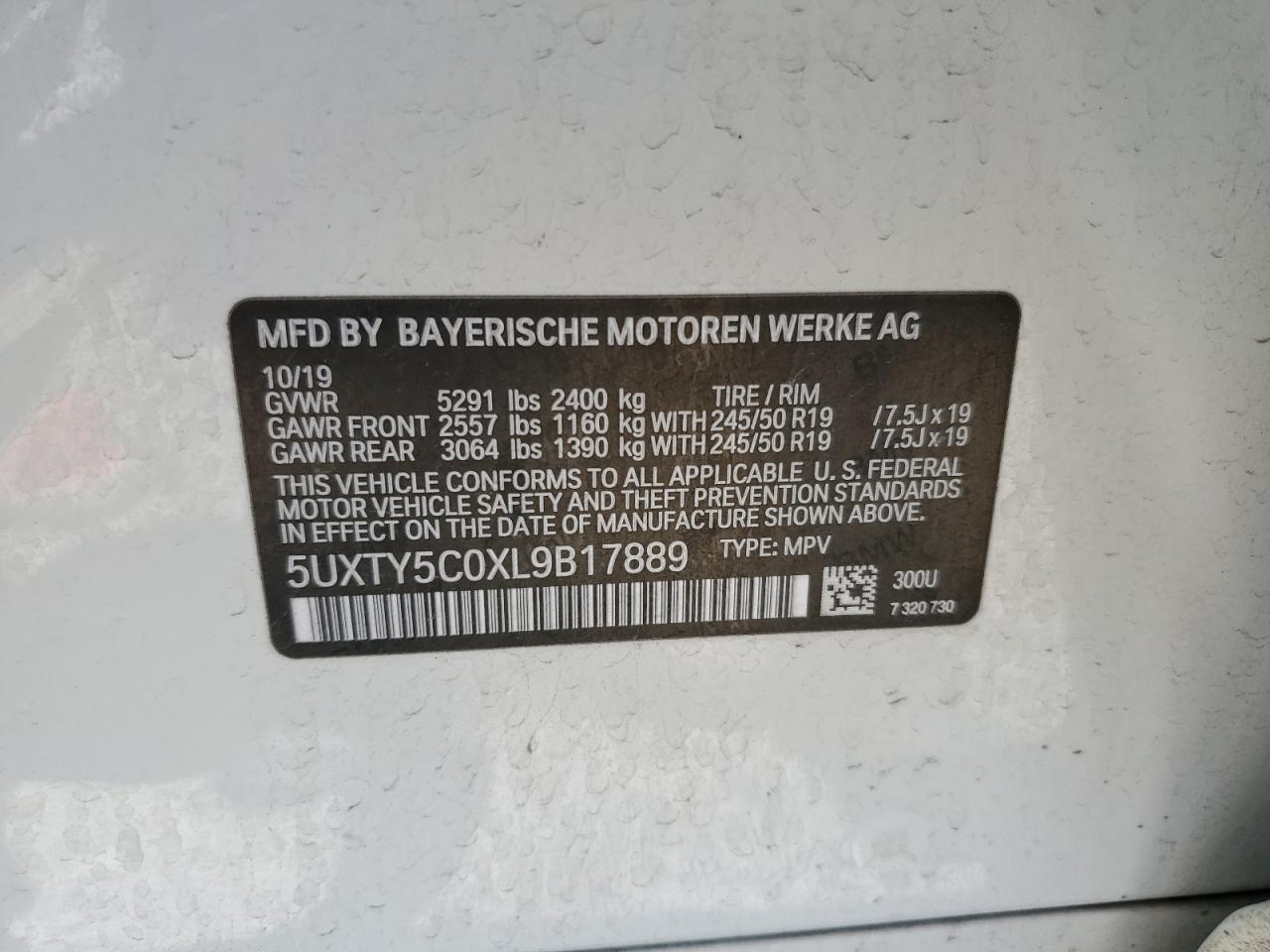 2020 BMW X3 xDrive30I VIN: 5UXTY5C0XL9B17889 Lot: 64074755