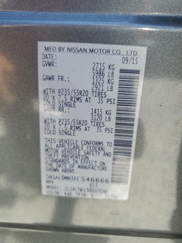 2015 Infiniti Qx60 VIN: 5N1AL0MN3FC546666 Lot: 63948305