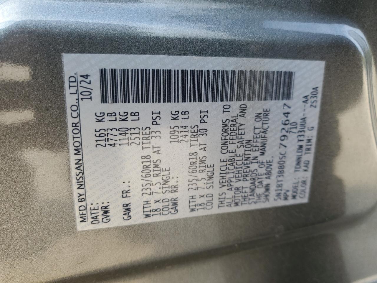 2025 Nissan Rogue Sv VIN: 5N1BT3BB0SC792647 Lot: 64074555