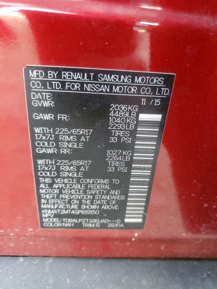 2016 Nissan Rogue S VIN: KNMAT2MT4GP619150 Lot: 65339785