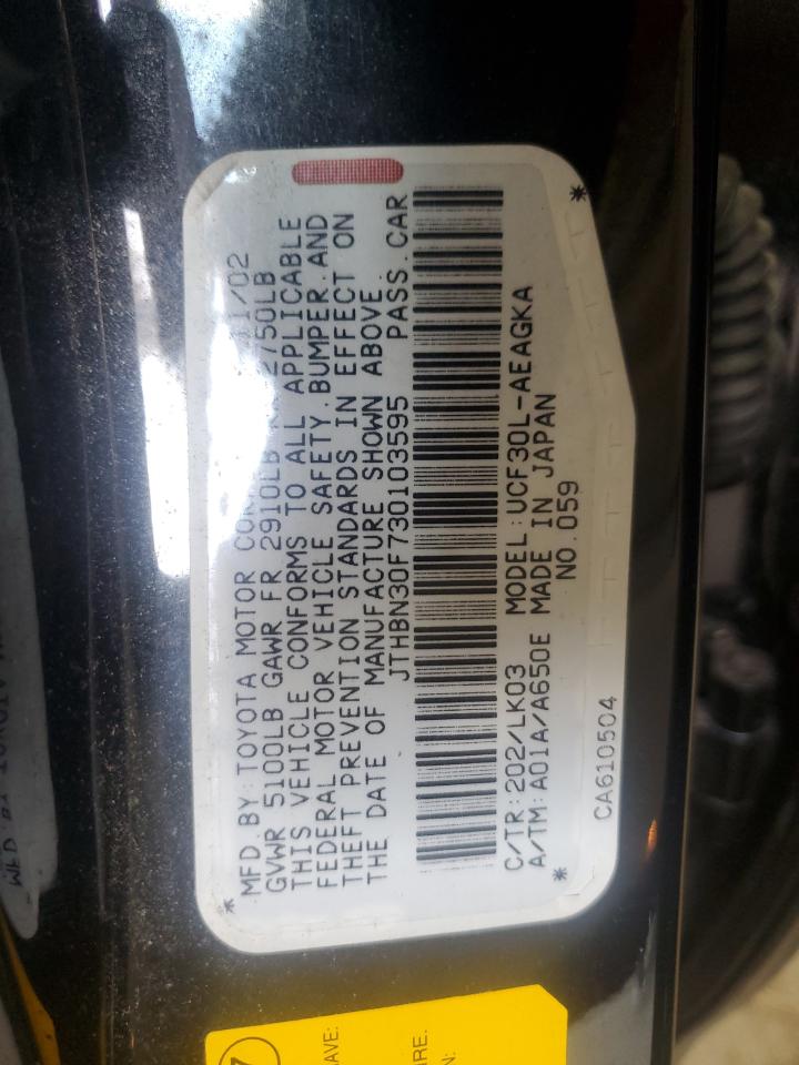 2003 Lexus Ls 430 VIN: JTHBN30F730103595 Lot: 64169605