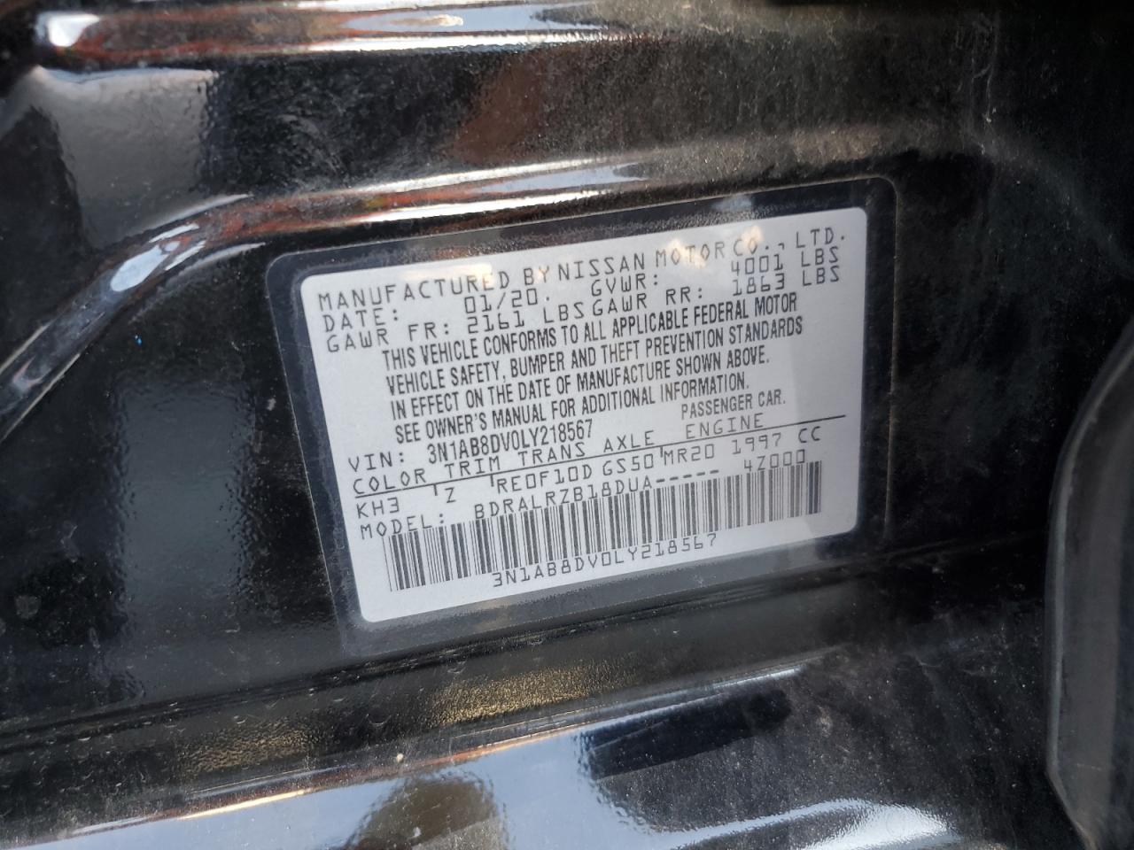 2020 Nissan Sentra Sr VIN: 3N1AB8DV0LY218567 Lot: 65939045