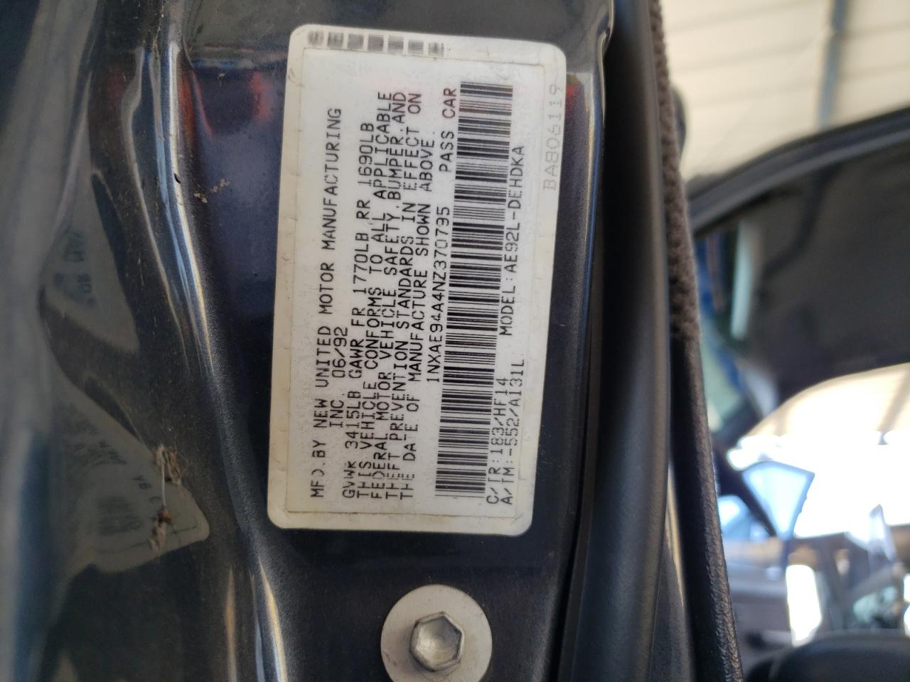 1nxae94a4nz370795 1NXAE94A4NZ370795 1992 Toyota Corolla Dlx