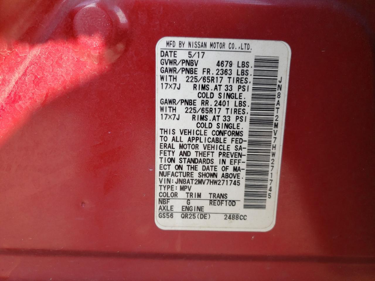 JN8AT2MV7HW271745 2017 Nissan Rogue S