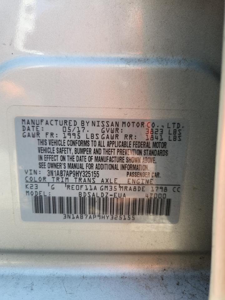 2017 Nissan Sentra S VIN: 3N1AB7AP9HY325155 Lot: 66111585