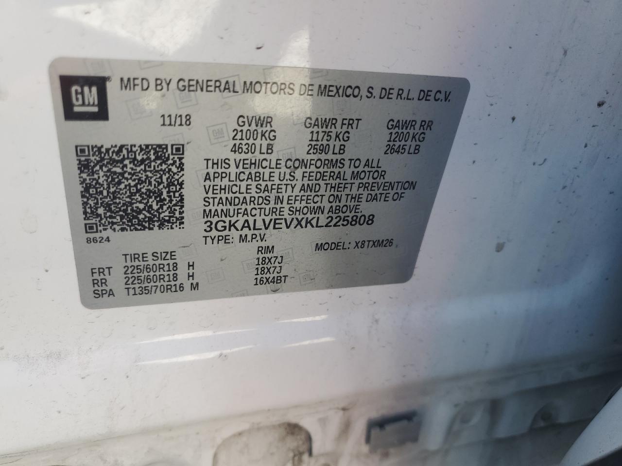 2019 GMC Terrain Slt VIN: 3GKALVEVXKL225808 Lot: 63911305