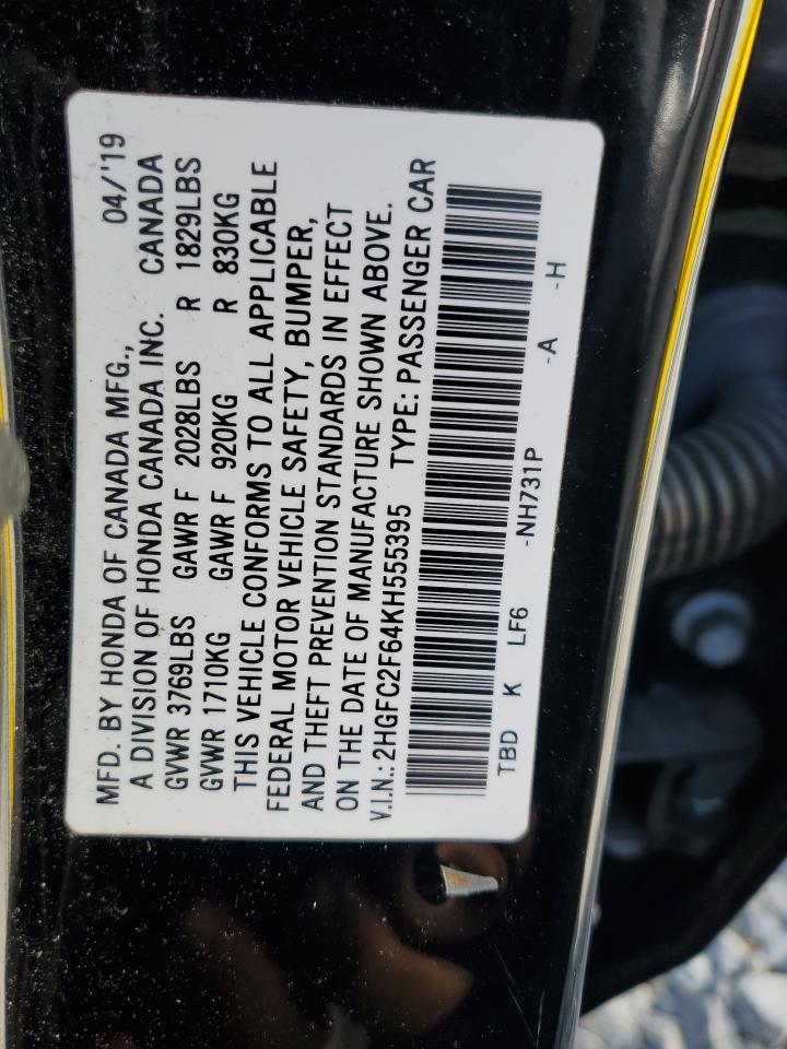 2019 Honda Civic Lx VIN: 2HGFC2F64KH555395 Lot: 65603695