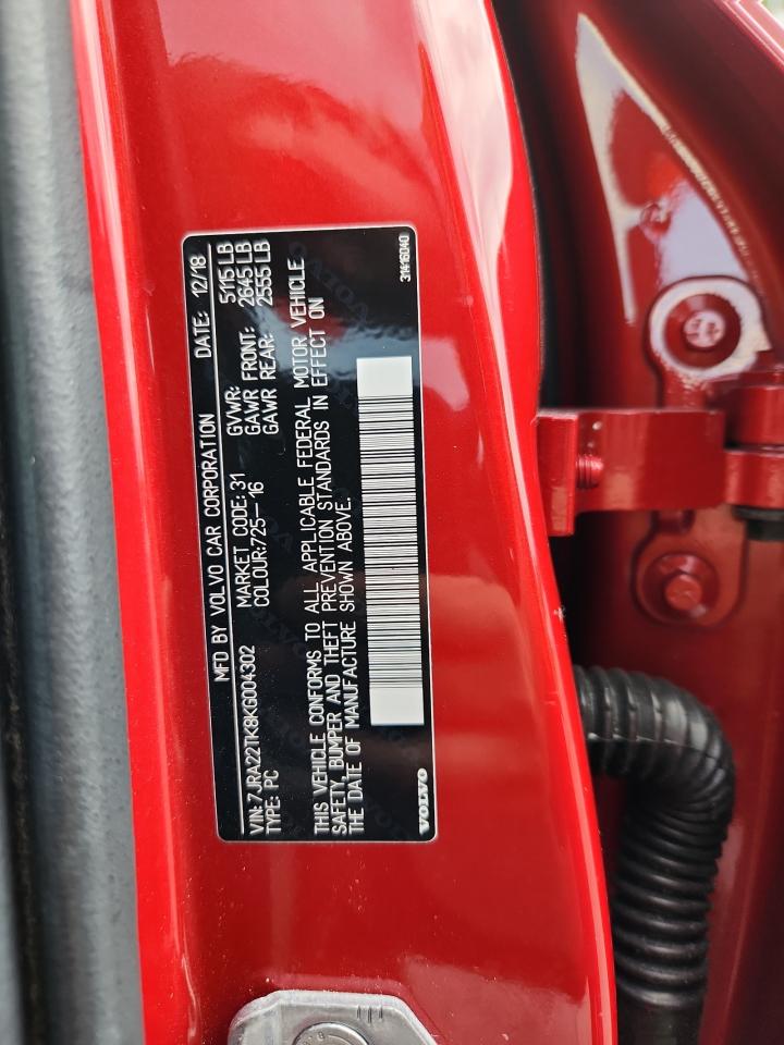 2019 Volvo S60 T6 Momentum VIN: 7JRA22TK8KG004302 Lot: 63917645