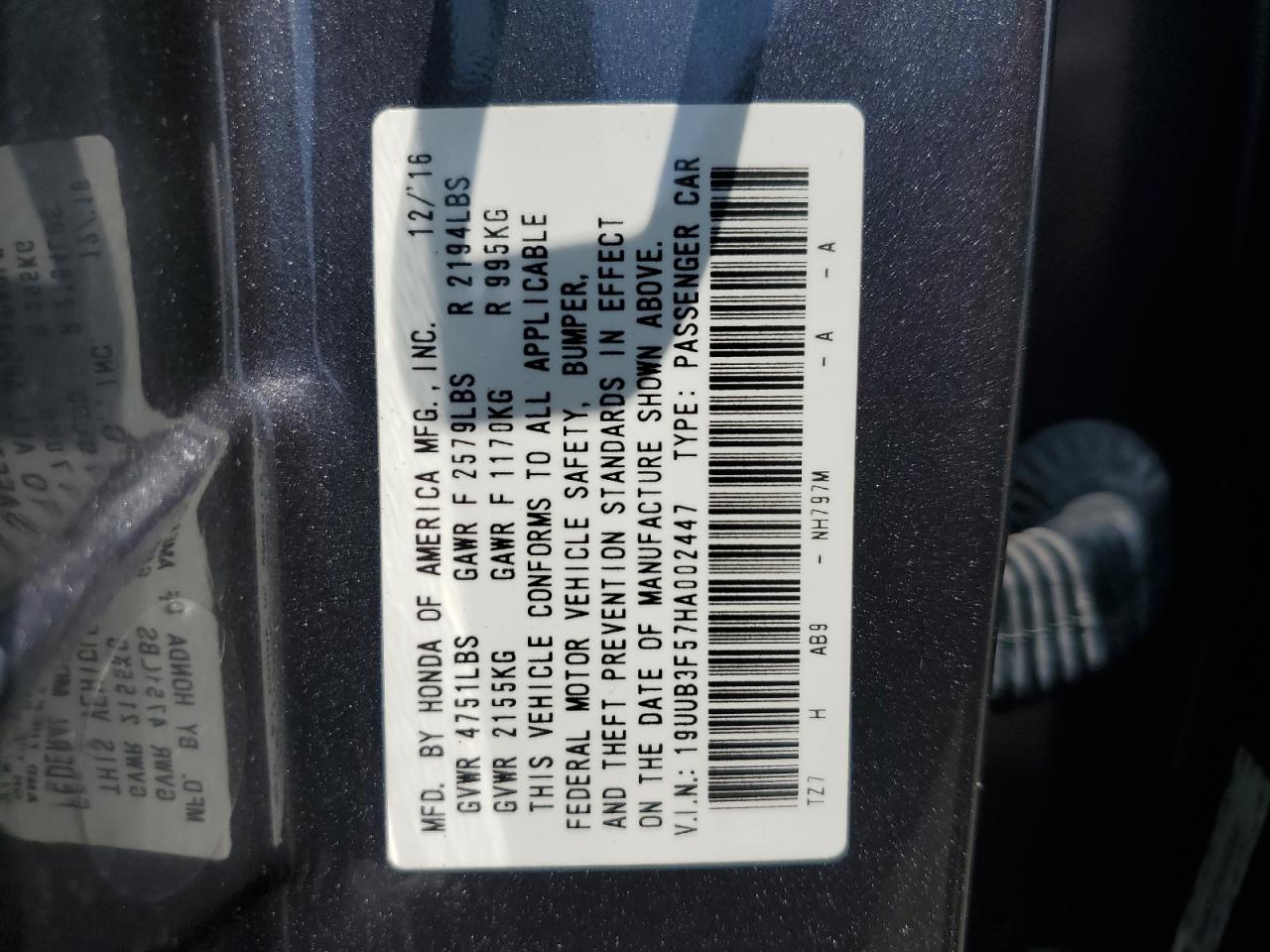 2017 Acura Tlx Tech VIN: 19UUB3F57HA002447 Lot: 63370705