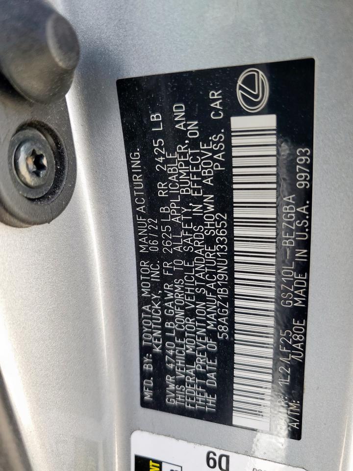 58agz1b19nu133652 58AGZ1B19NU133652 2022 Lexus Es 350 Base