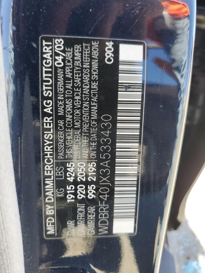 2003 Mercedes-Benz C 230K Sport Sedan VIN: WDBRF40JX3A533430 Lot: 64220495