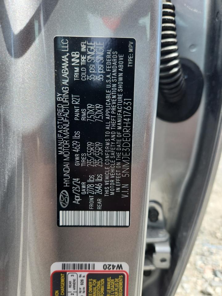2024 Hyundai Tucson Limited VIN: 5NMJE3DE0RH417631 Lot: 64854765