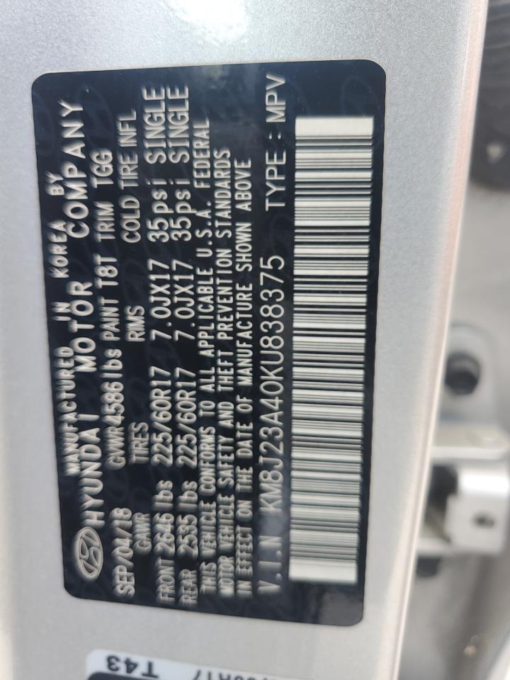 2019 Hyundai Tucson Se VIN: KM8J23A40KU838375 Lot: 64266535