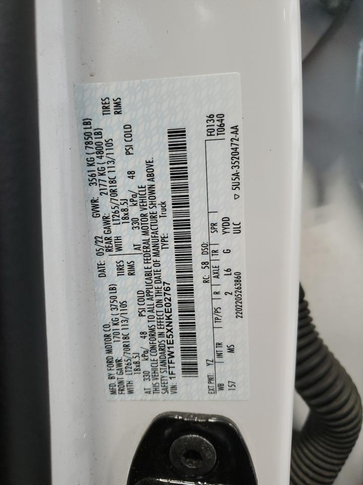 2022 Ford F150 Supercrew VIN: 1FTFW1E5XNKE02767 Lot: 64610285