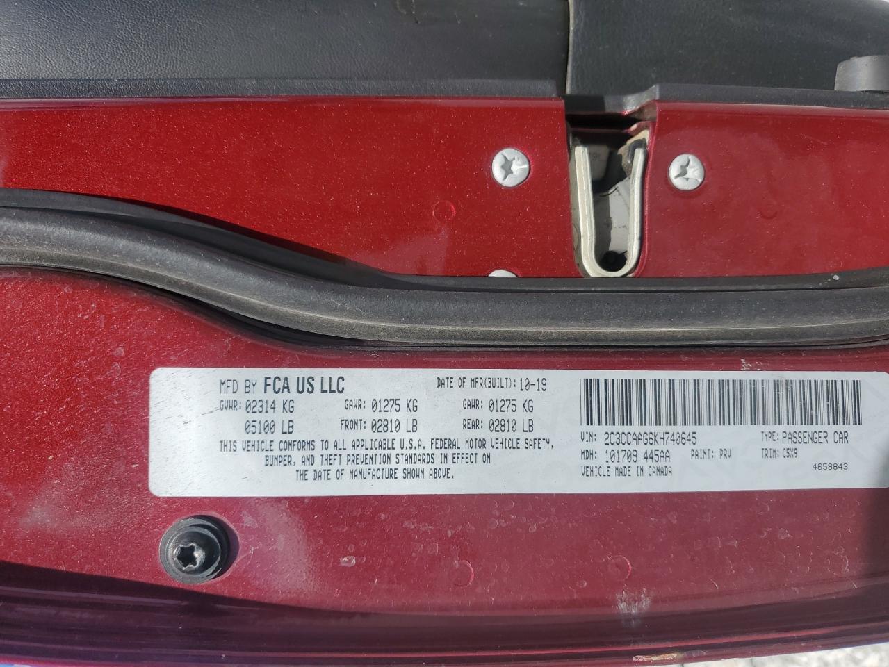 2019 Chrysler 300 Touring VIN: 2C3CCAAG6KH740645 Lot: 65358665