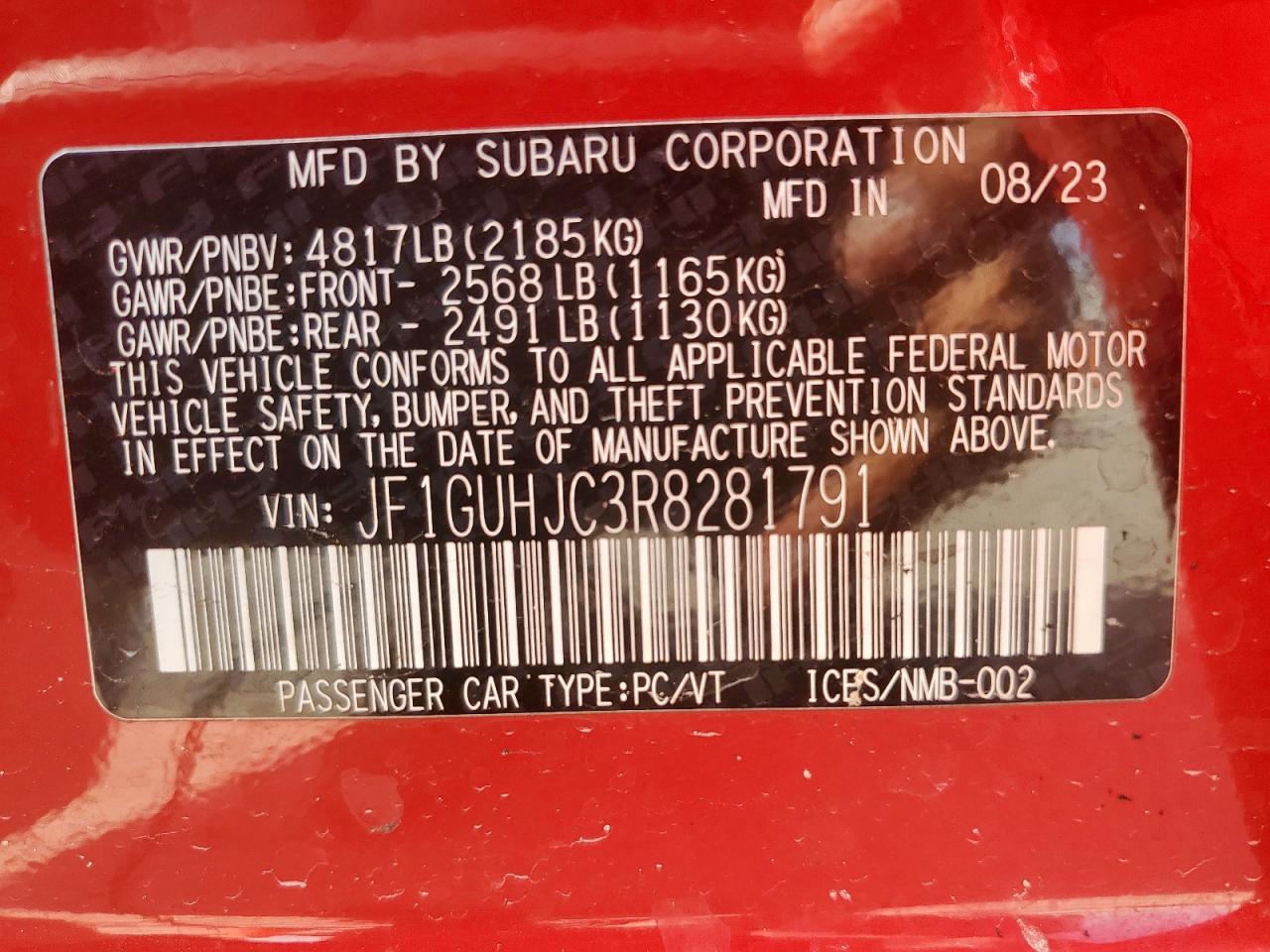 2024 Subaru Impreza Rs VIN: JF1GUHJC3R8281791 Lot: 65128805