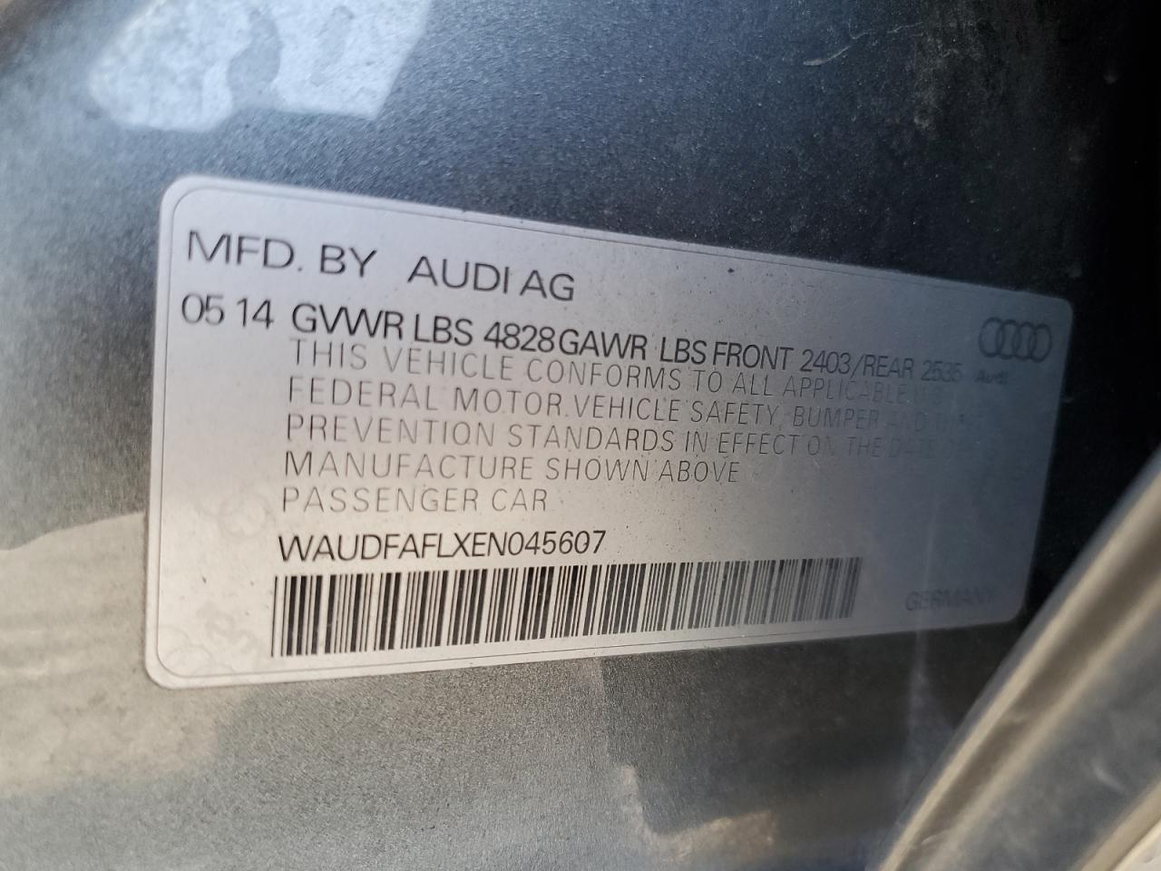 2014 Audi A4 Premium VIN: WAUDFAFLXEN045607 Lot: 65610465